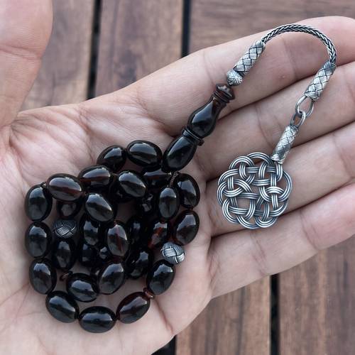 صب جديد ما يسمى فاتوران (خامة مصنعة جديدة) عدد الخرز 33 مقاس 8.5*12ملي بكركوشة وفواصل فضة موديل طربزوني 