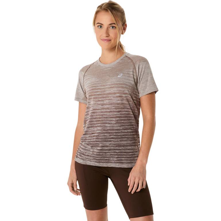 Asics-SEAMLESS SS TOP TAUPE تي شيرت نسائي - M