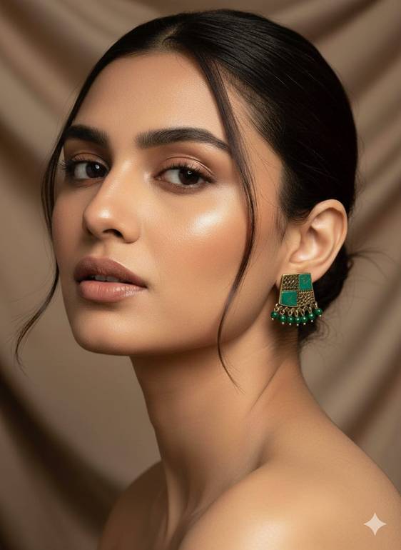 Brass earrings with green stones