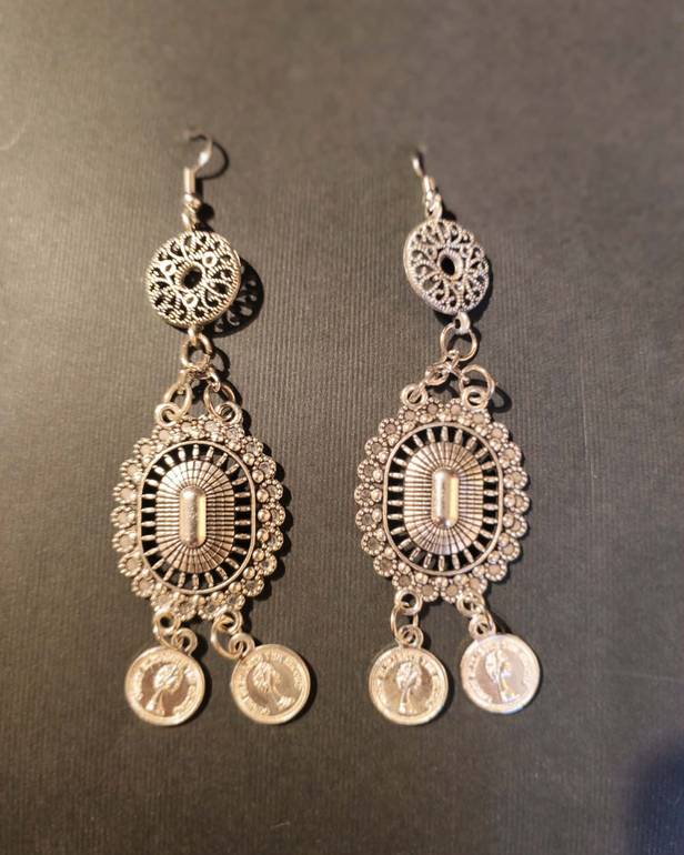 Long ethnic silver color earrings