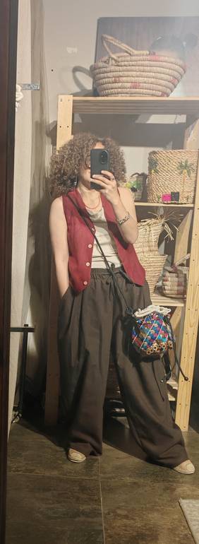 Brown balloon shape gabardin pants
