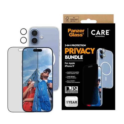 بكج ايفون 17  (كفر شفاف-حماية العدسات-ستيكر خصوصية) بانزرجلاس PrivacyBundle