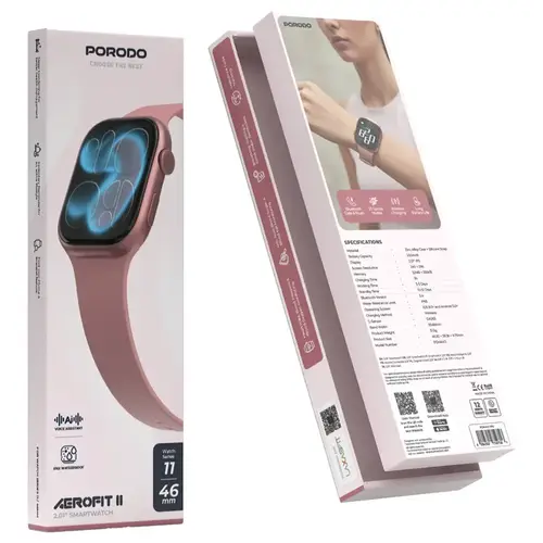 ساعة ذكية Porodo Aerofit II وردي - مقاس 46 مم