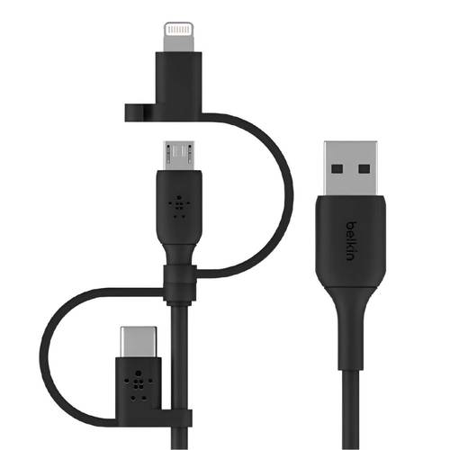 كيبل USB بيلكن 3 في 1 ( لايتنينج ، تايب سي، مايكرو ) 1 متر أسود