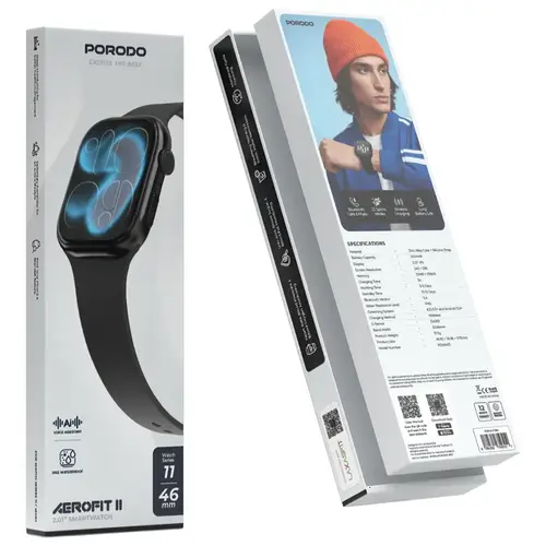 ساعة ذكية Porodo Aerofit II أسود - مقاس 46 مم