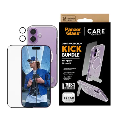 بكج ايفون 17  (كفر شفاف-حماية العدسات-ستيكر شفاف) بانزرجلاس Kick Bundle