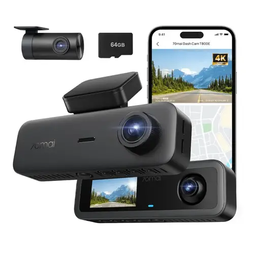  داش كام 70mai T800E كاميرا أمامية بدقة 4K + كاميرا داخلية وخلفية بدقة HD - أسود