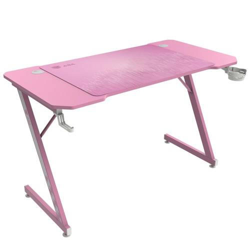 ASA Z-Model Pink Gaming Desk with Extended Mouse Pad & Cup Holder