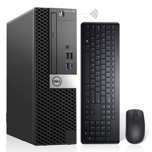 Refurbished Dell OptiPlex 7060 desktop computer, Windows 11 Pro, compact form factor, 8th generation Intel i5-8500 six-core processor, 16GB DDR4 RAM, 512GB SSD, Wi-Fi and Bluetooth, keyboard and mouse