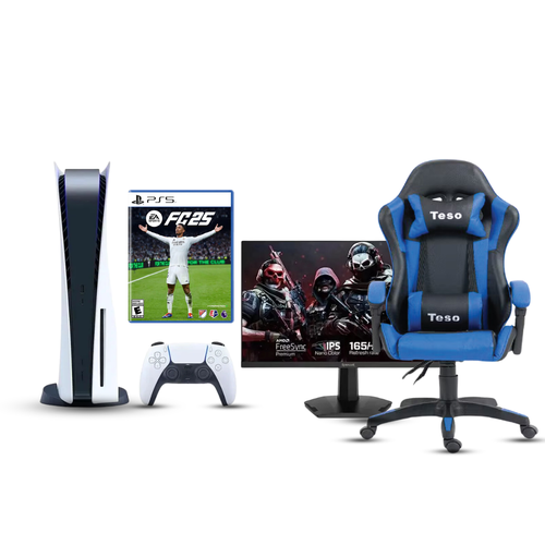 Sony PlayStation 5 Refurbished Disc Edition Bundle + FIFA 25 Game Card + Redragon 24-inch 180Hz Gaming Monitor + Teso Gaming Chair (One-Year Warranty)