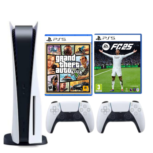 Sony PlayStation 5 disc version, refurbished + extra controller + FIFA 25 game tape + GTA V game tape, one-year warranty