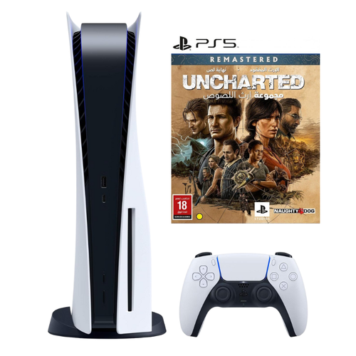 PlayStation 5 Disc Edition with DualShock Controller + Uncharted: Legacy Of Thieves Collection (Renewed) 1 Year Warranty