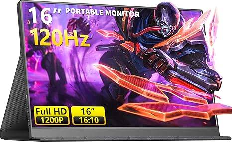 120Hz Portable Gaming Monitor, 16 Inch 1920x1200 IPS Second Screen for Laptop, USB C HDMI Dual Computer Monitor with Speakers, Dual Gaming Screen Extender for PC, Mobile, PS5, Xbox Switch