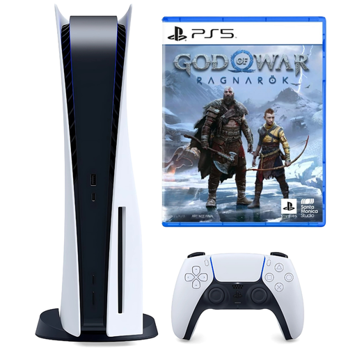PlayStation 5 Disc Edition with DualShock Controller + GOD OF WAR RAGNAROK CD (Renewed) 1 Year Warranty