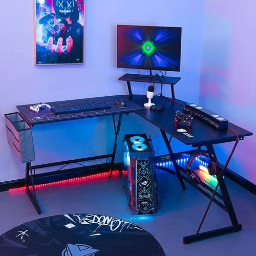 ASA Model L3 L-Shaped Office Corner Table with Carbon Fiber Top and Side Storage