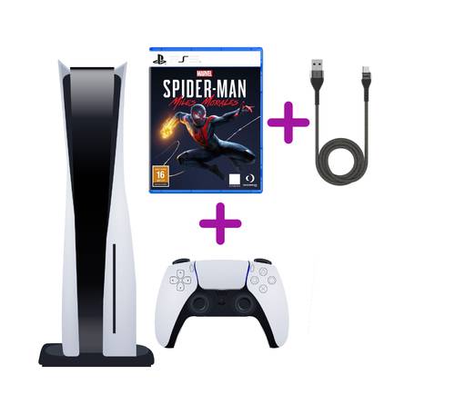 PlayStation 5 Disc Edition Console with Controller + Spider-Man Game + Cable Gift (Refurbished)
