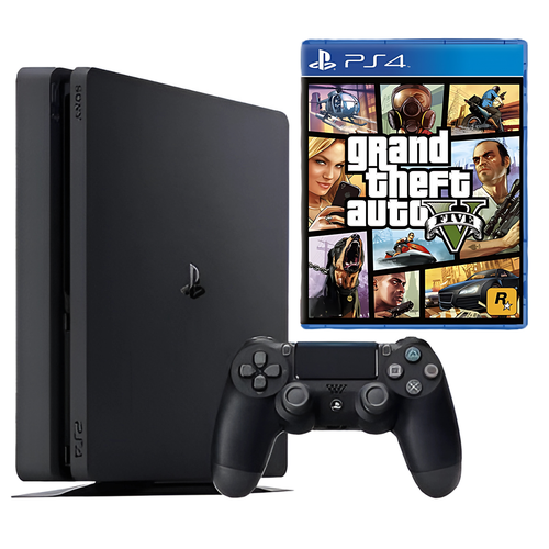 جهاز بلايستيشن 4 مجدد بسعة 500GB بلون اسود مع وحدة تحكم دوال شوك Ps4 مع شريط قراند هدية