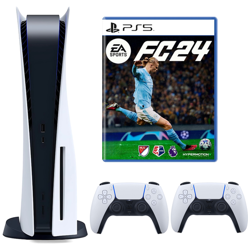 PlayStation 5 disc version + extra controller + FIFA 24 tape (refurbished) one year warranty