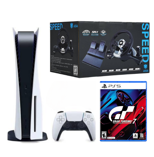 Driving package - PlayStation 5 disc version + steering wheel + Gran Turismo 7 game (used and refurbished) 1 year warranty