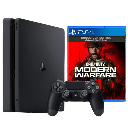 سوني بلايستيشن 4 بسعة 500GB l مجدد بلون اسود مع وحدة تحكم دوال شوك Ps4 مع شريط مودرن وارفير 3  ضمان سنه 