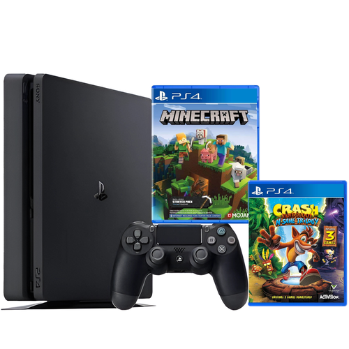 Sony PlayStation 4 500GB Black with DualShock 4 Controller, Minecraft and Crash Bar (Renewed) 1 Year Warranty Free Shipping