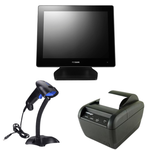 Complete Point of Sale Package — Posiflex AURA PP8000 Printer + Cash Register (Posbank) + Lasercode LC11001DS Barcode Scanner