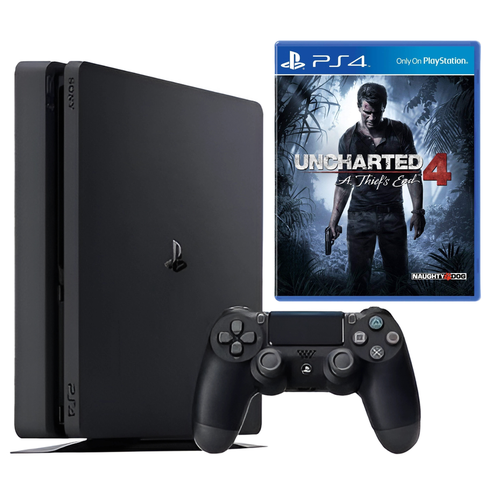 جهاز سوني بلايستيشن 4 سليم مجدد بسعة 1 تيرابايت مع ذراع تحكم دوال شوك 4 ولعبة Uncharted 4: A Thief's End( ضمان سنه )