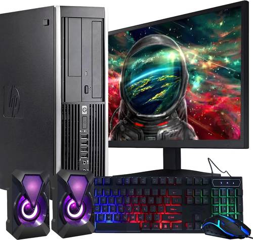 HP Elite Desktop PC Computer | Intel Quad-Core i5 | 8GB Ram | 1TB HDD | 24 Inch LCD Monitor (1080p HDMI), RGB Keyboard + Mouse | Desk Speakers | WiFi |  (Renewed)