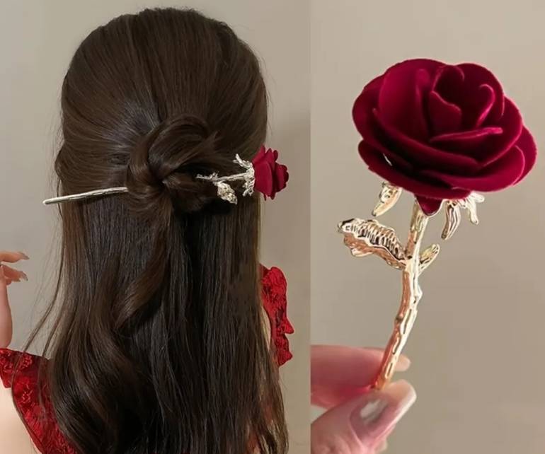 Red Rose Hairpin