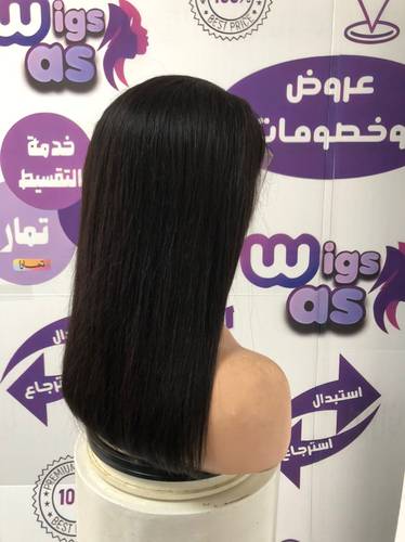 باروكة شعر طبيعي طول 14 انش اللون اسود طبيعي   كثافه  عالية 180جذور دانتيل HD 13×4