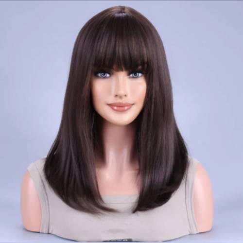 بـاروكة شعر طبيعي طـول 14 انـش والكثافه 180  اللـون بني غامق #2 جذور دانتيل ١٣*٤ بغره