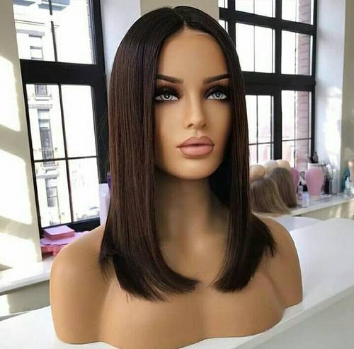 باروكة شعر طبيعي طول 14 انش والكثافه 180 اللون اسود طبيعي 