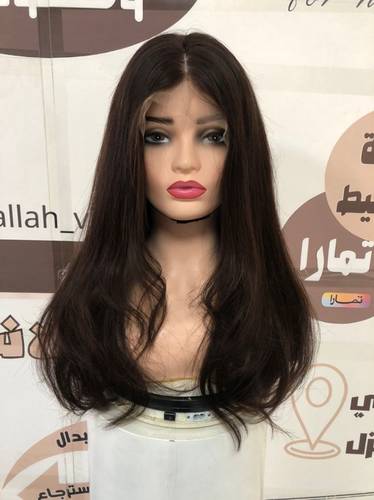 باروكة شعر طبيعي الطول 18 انش كثافه 200 اللون بني غامق فروه حرير جذور 13>4