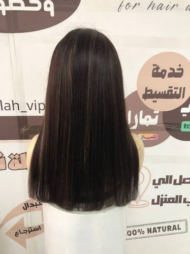 باروكة شعر طبيعي طول 18 انش كثافه 180 اللون بني غامق #مع خصل اللون بني فاتح #27