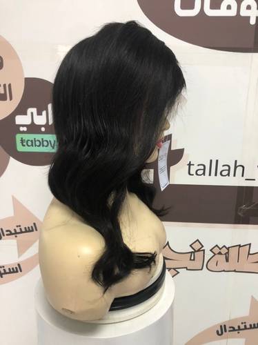 باروكة شعر طبيعي طول 16 انش والكثافه 180 اللون اسود طبيعي شعر مموج