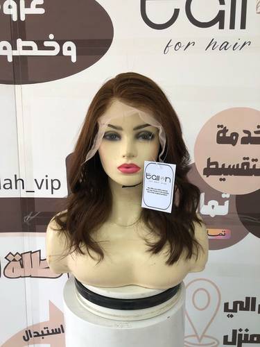 باروكة شعر طول 14 انش ويفي كثافه 180 اللون بني فاتح #4 جذور دانتيل من الاذن للاذن