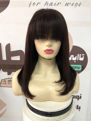 باروكة شعر طبيعي طول 14 انش كثافه 180 اللون بني غامق#2 جذور دانتيل اماميه