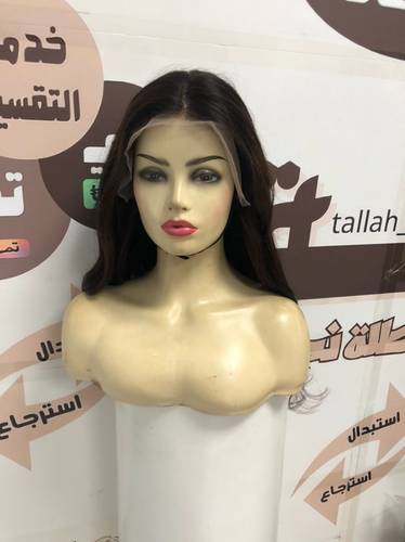 باروكة شعر طبيعي طول 26 انش كثافه عاليه 250 اللون بني غامق #2 مع خصل بني فاتح#4 الجذور حرير 13*4