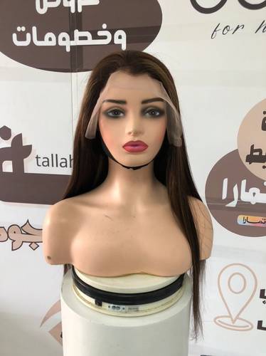 باروكة شعر طبيعي طول 22 انش كثافه 210 اللون بني غامق مغ خصل بني غامق #2 مع #4 جذور دانتيل 