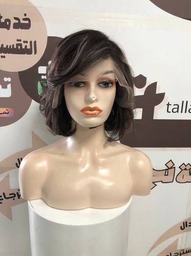 باروكة شعر طبيعي بوي اللون بني غامق مخصل مع الهايلايت جذور دانتيل 13*4