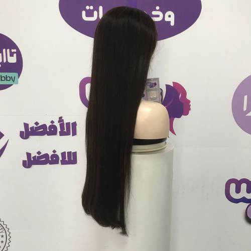 باروكة شعر طبيعي طول 30 انش كثافه 150للون بني غامق  جذور دانتيل 13×4