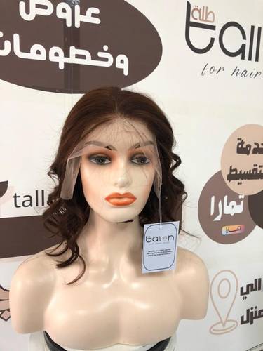 باروكة شعر طبيعي طول 14  انش والكثافه 150 اللون بني فاتح #4جذور دانتيل 13*4