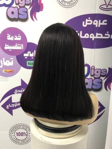 باروكة شعر طبيعي طول 14 انش اللون اسود طبيعي   كثافه  عالية 180جذور دانتيل HD 13×4