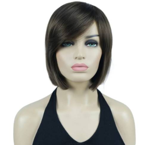 باروكة شعر طبيعي طول 10 انش والكثافه 150 بغـره اللـون بني غامق #2 جذور دانتيل 13*4