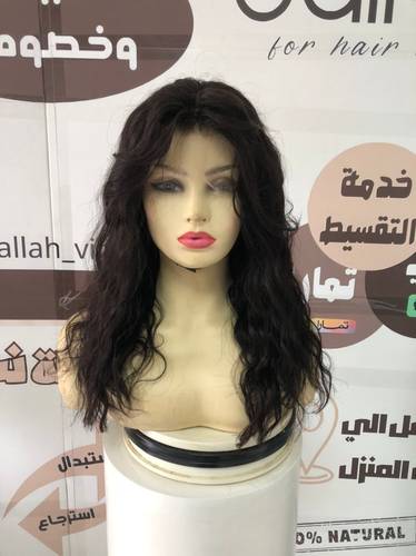 باروكة شعر طبيعي كيرلي طول 16 انش كثافه 180 اللون بني غامق جذور دانتيل  13*4 