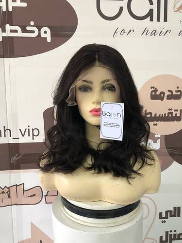 باروكة شعر طبيعي طول 16 انش كثافه 180 اللون اسود طبيعي جذور دانتيل اماميه