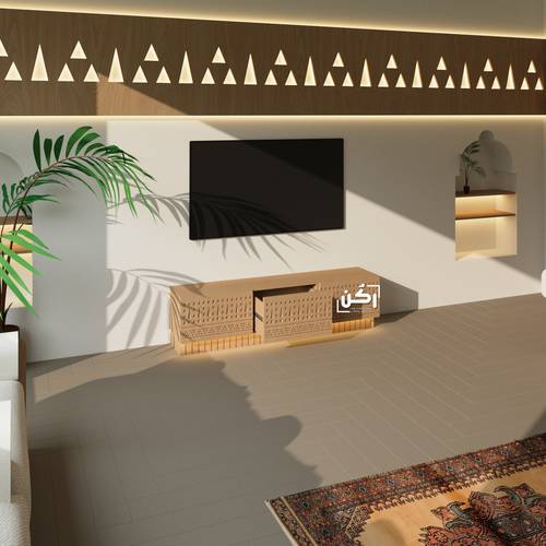 طاولة تلفاز تراثية نجدية - لون بيج سنديان - موديل 4050