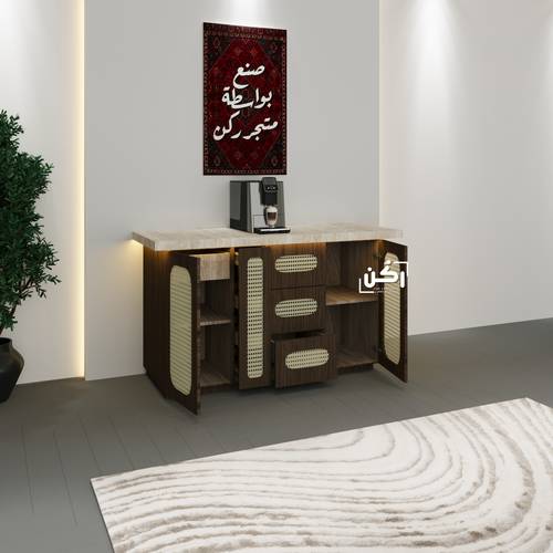 كورنر كوفي فاخر لون بني موكا بلمسة الراتان - موديل 3410