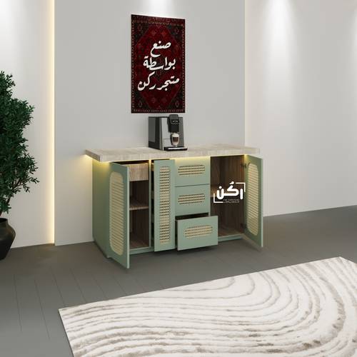 كورنر كوفي راتان فاخر لون اخضر ضبابي - موديل 3410
