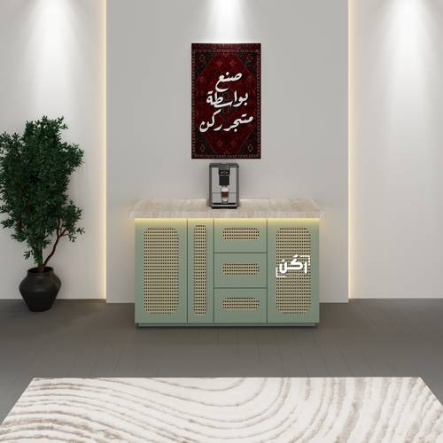 كورنر كوفي راتان فاخر لون اخضر ضبابي - موديل 3410